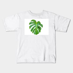 Bright green monstera leaf on white background closeup Kids T-Shirt